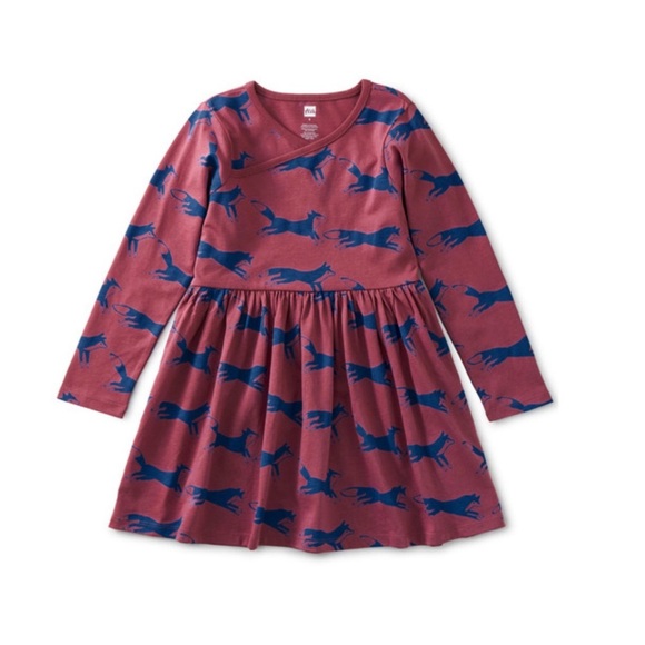 Tea Collection Girls Long Sleeve Wrap Neck Dress 10 Jumping Fox Print - Picture 1 of 9